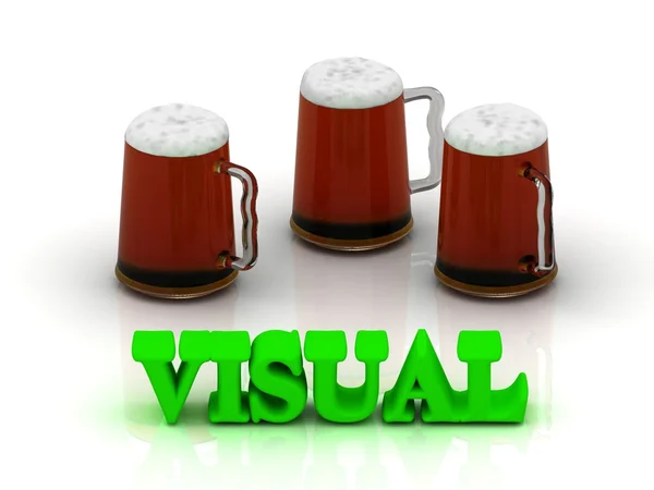 Vizuální světlé objem slovo 3 šálku pivo na — Stock fotografie