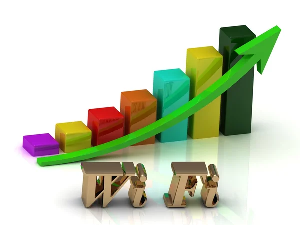 Wi Fi altın harfler ve grafik parlak — Stok fotoğraf