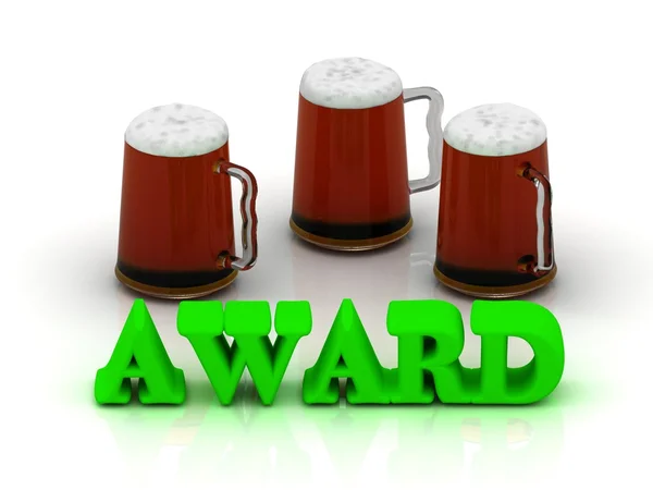 AWARD volume brilhante palavra 3 xícara de cerveja em — Fotografia de Stock