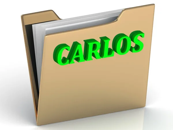 CARLOS- bright green letters on gold paperwork folder — Stock Photo, Image