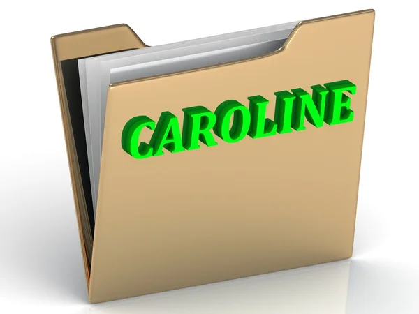 CAROLINE - lettere verde brillante sulla cartella dei documenti in oro — Foto Stock