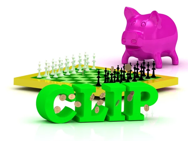 Clip heldere word, geld, roze piggy, gele Schaken — Stockfoto