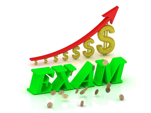 EXAM- bright color letters and graphic growing dollars — Stock Photo, Image