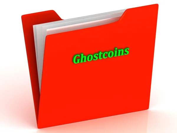 Ghostcoins- letras verdes brilhantes na pasta de papelada vermelha — Fotografia de Stock