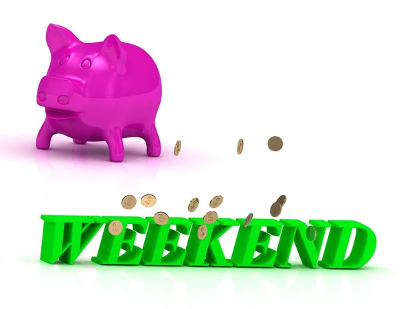 Wochenendname und Familie helles Wort, rosa Schweinchen — Stockfoto