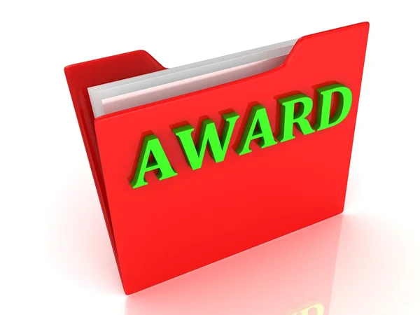 AWARD bright green letters on a red folder — Stock Photo, Image