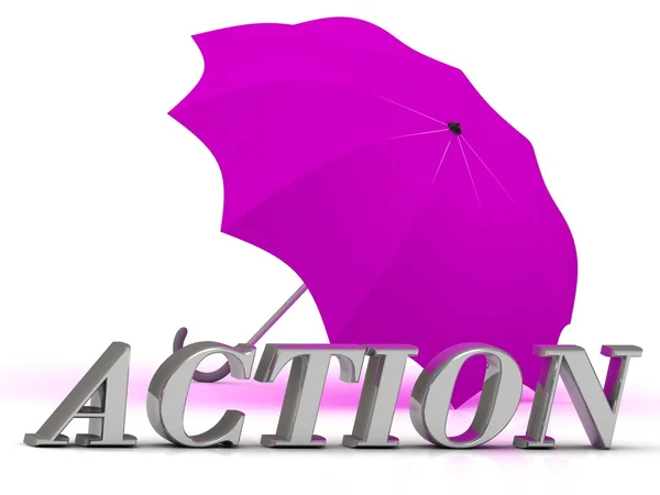 ACTION- inscription of silver letters and umbrella — Stock Photo, Image