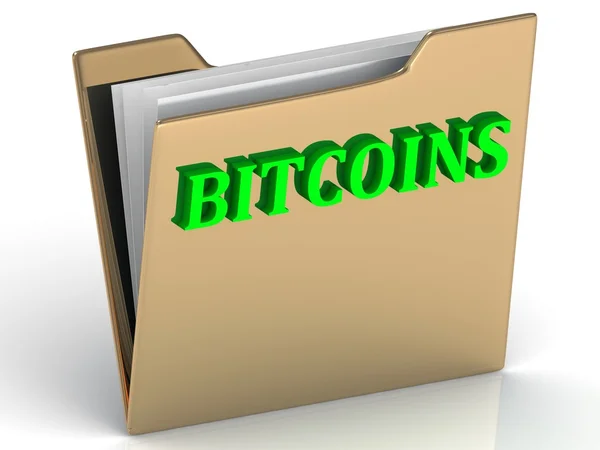 BITCOINS - bright green letters on a folder — Stock Photo, Image