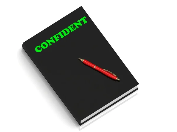 CONFIDENT- inscription of green letters on black book — Stockfoto