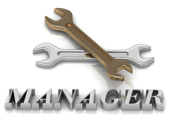 MANAGER- inscription of metal letters and 2 keys — Zdjęcie stockowe