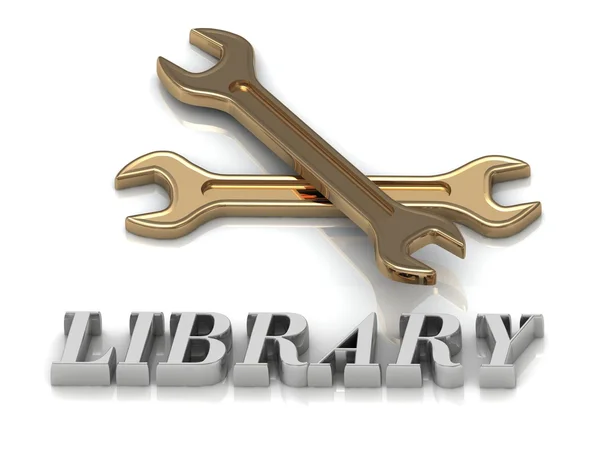 Biblioteka napis metalowe litery i 2 klucze — Zdjęcie stockowe