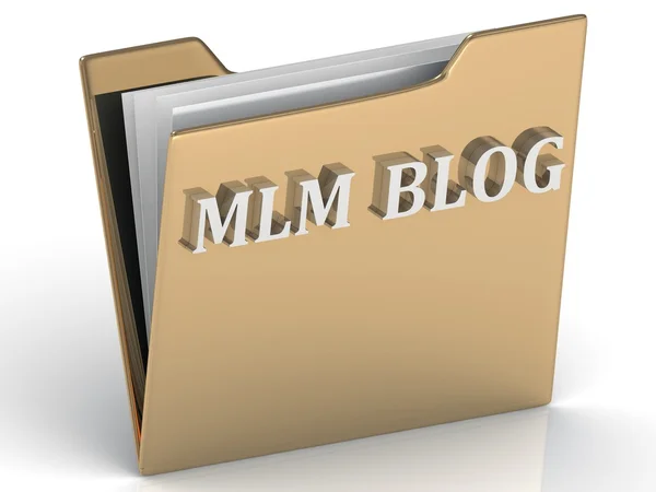 MLM BLOG - lettres vert vif sur un dossier en or — Photo