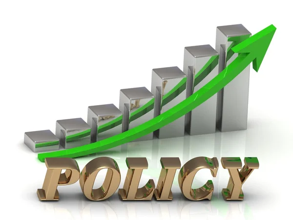 POLICY- inscription of gold letters and Graphic growth — Stock Photo, Image