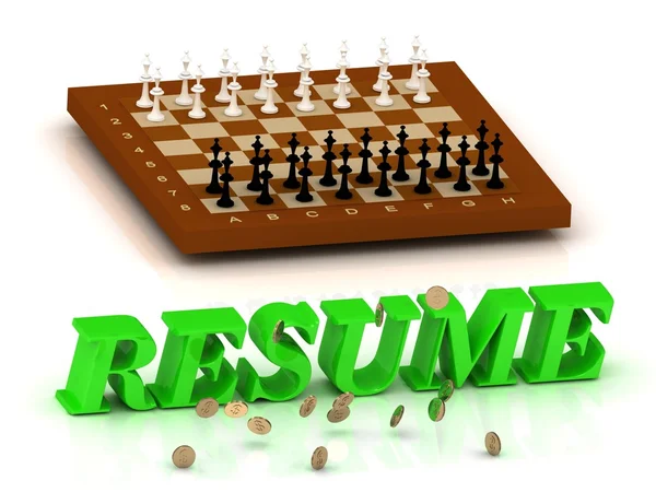 RESUME - надпись зелеными буквами и шахматами — стоковое фото