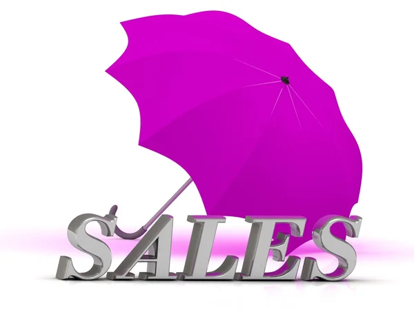 Prodej nápis stříbrná písmena a deštník — Stock fotografie