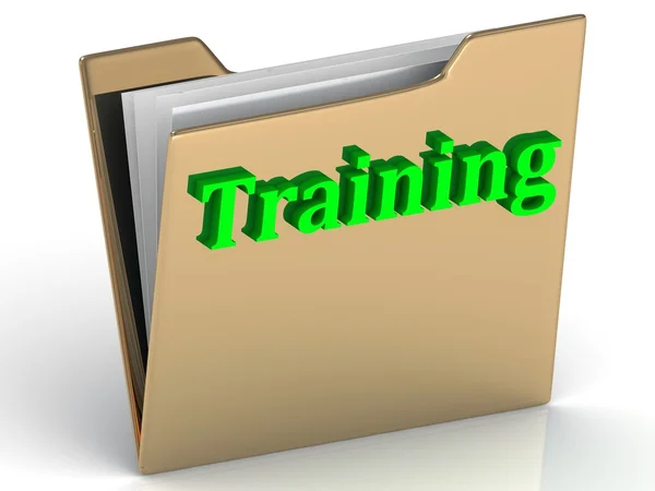 Training  bright green letters on a golds folder — Stock Photo, Image
