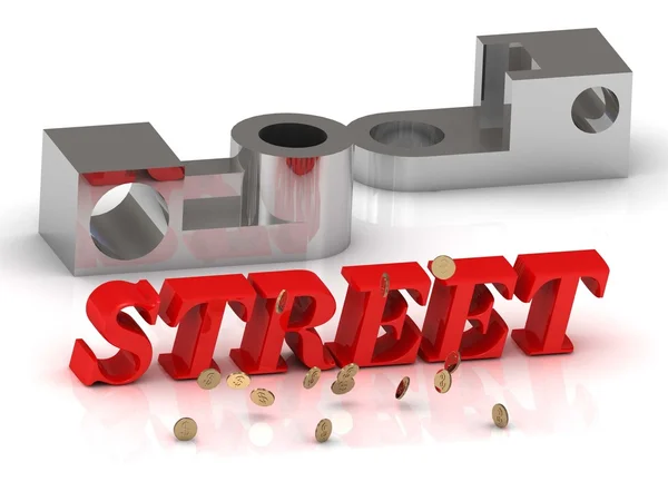 STREET- inscripción de letras rojas y detalles de plata —  Fotos de Stock
