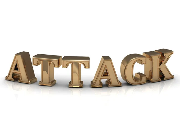 ATTACK inscrição de letras de ouro brilhante em branco — Fotografia de Stock