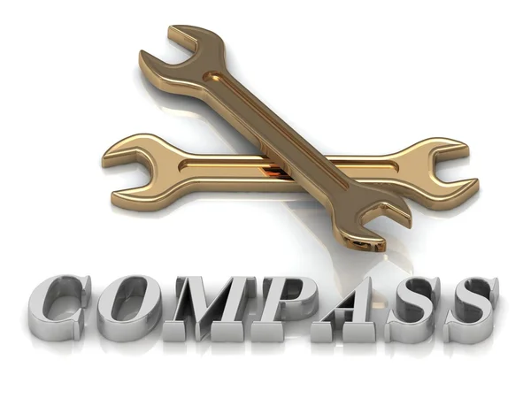 COMPASS- напис металевих літер і 2 клавіш — стокове фото