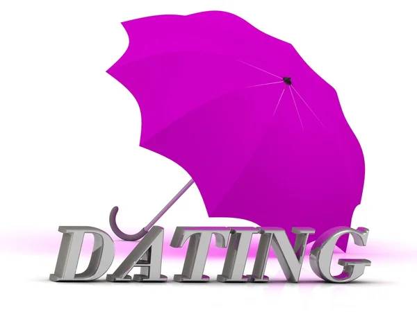 DATING- inscription of silver letters and umbrella — Stock Photo, Image