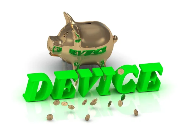 DEVICE- inscription of green letters and gold Piggy — Stock Photo, Image