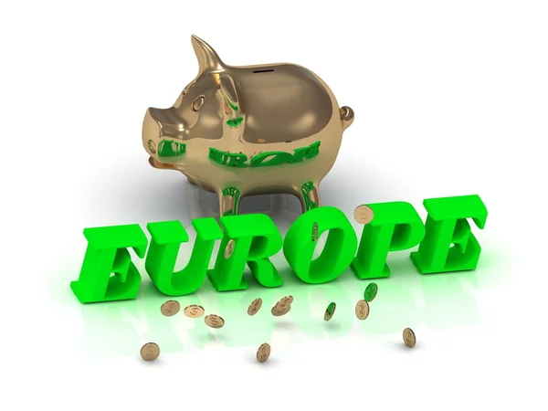 Europa-inskrift av gröna bokstäver och guld Piggy — Stockfoto