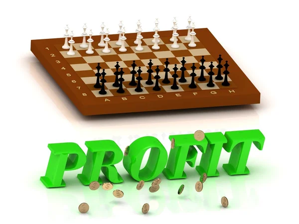 Profit - felirat-zöld levelek és a sakk — Stock Fotó
