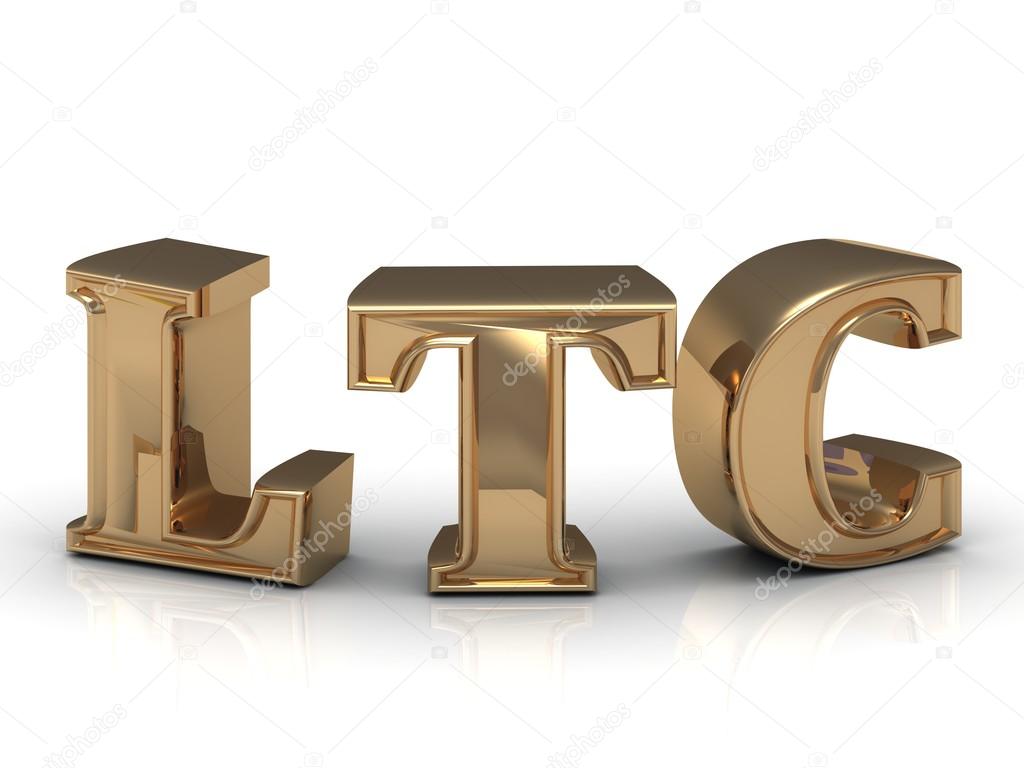 LTC- inscription of bright gold letters on white