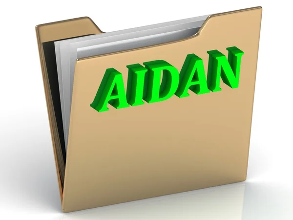 AIDAN- Name and Family bright letters on gold folder — Stock Photo, Image