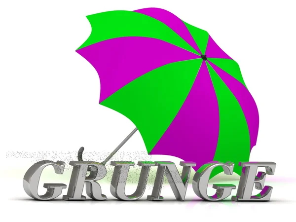 Grunge-inskrift av silver bokstäver och paraply — Stockfoto