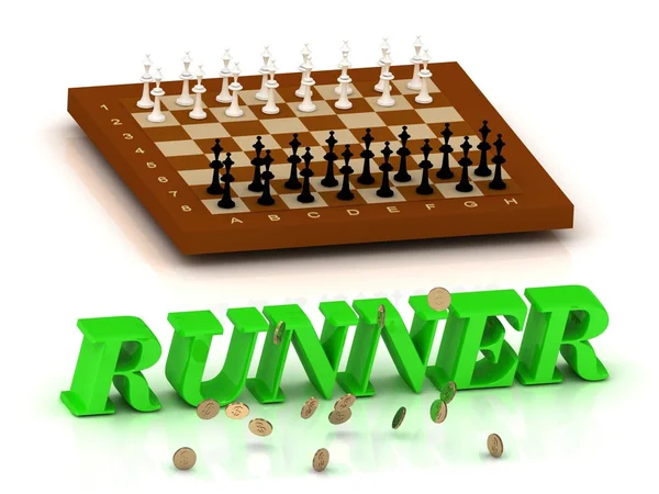 RUNNER- inscription of green letters and chess on — Stock Photo, Image