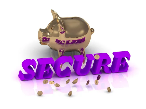 SECURE- inscripción de letras verdes y oro Piggy —  Fotos de Stock