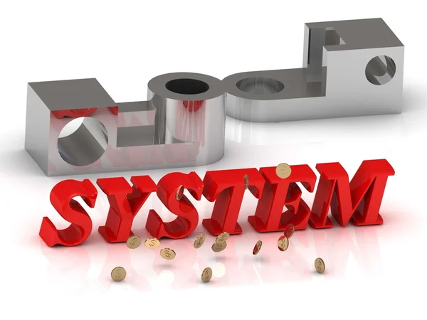 SYSTEM- inscription of red letters and silver details — Stock Photo, Image