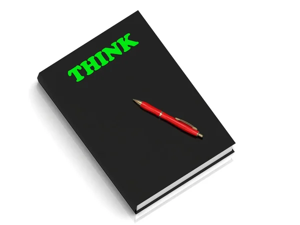 THINK- iscrizione di lettere verdi su libro nero — Foto Stock