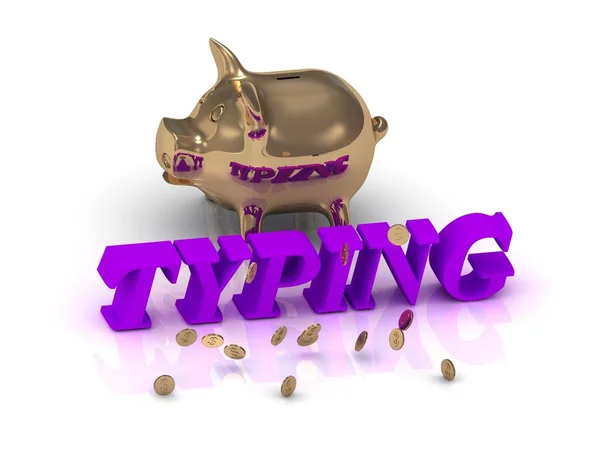 TYPING- inscription of green letters and gold Piggy — Stock Photo, Image