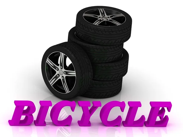 BICYCLE- bright letters and rims mashine black wheels — Stock Photo, Image