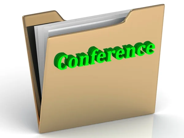Conferência - letras verdes brilhantes em uma pasta — Fotografia de Stock