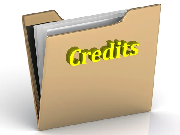 Credits- bright color letters on a gold folder — Stock Photo, Image