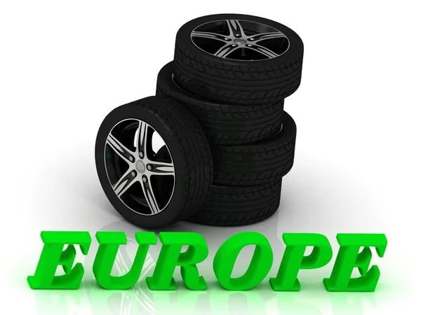 EUROPA letras brillantes y llantas mashine ruedas negras —  Fotos de Stock
