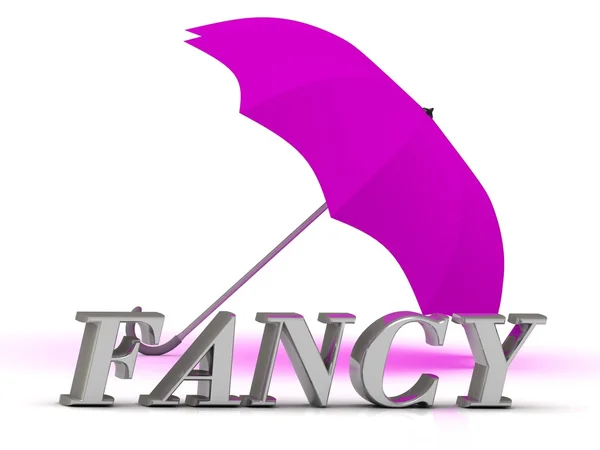 FANCY - надпись с серебряными буквами и зонтиком — стоковое фото