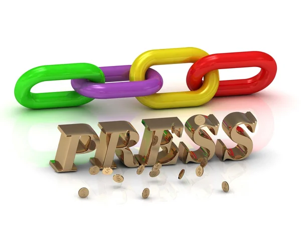 PRESS- надпись из ярких букв и цветовой цепочки — стоковое фото