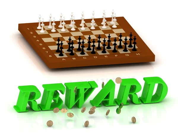 REWARD- inscription of green letters and chess on — Stock Photo, Image