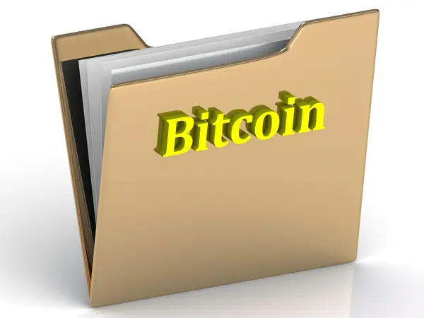 stock image Bitcoin- bright color letters on a gold folder