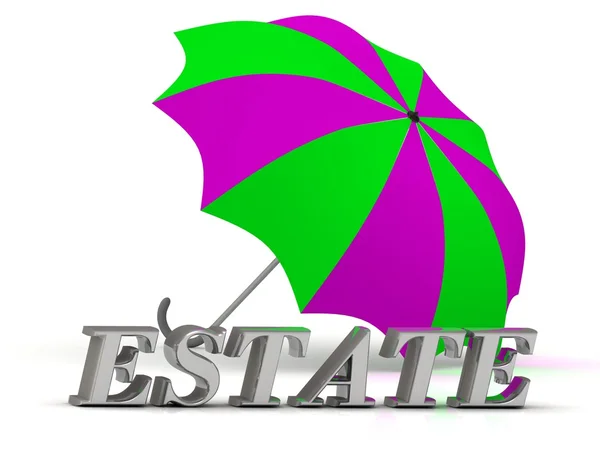 ESTATE- напис срібними літерами і парасолькою — стокове фото
