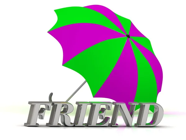 Freundliche Beschriftung von silbernen Buchstaben und Regenschirm — Stockfoto