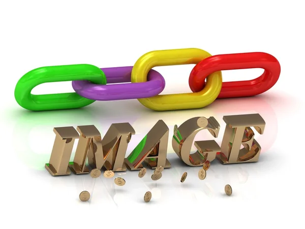 Bild- Beschriftung mit leuchtenden Buchstaben und Farbkette — Stockfoto