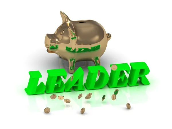 LEADER- iscrizione di lettere verdi e oro Piggy — Foto Stock