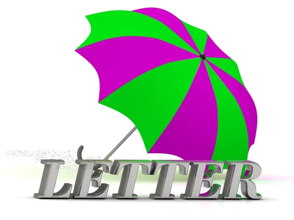 LETTER- inscrição de letras de prata e guarda-chuva — Fotografia de Stock