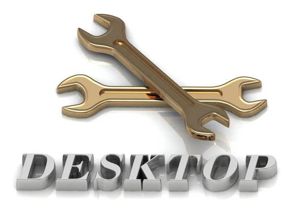 DESKTOP- inscription of metal letters and 2 keys — Stock Photo, Image