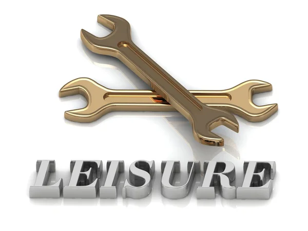 LEISURE- inscription of metal letters and 2 keys — Stock Photo, Image